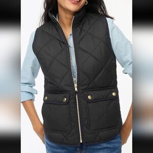 J. Crew Black Puffer Quilted Vest Gold Zipper Sz XS